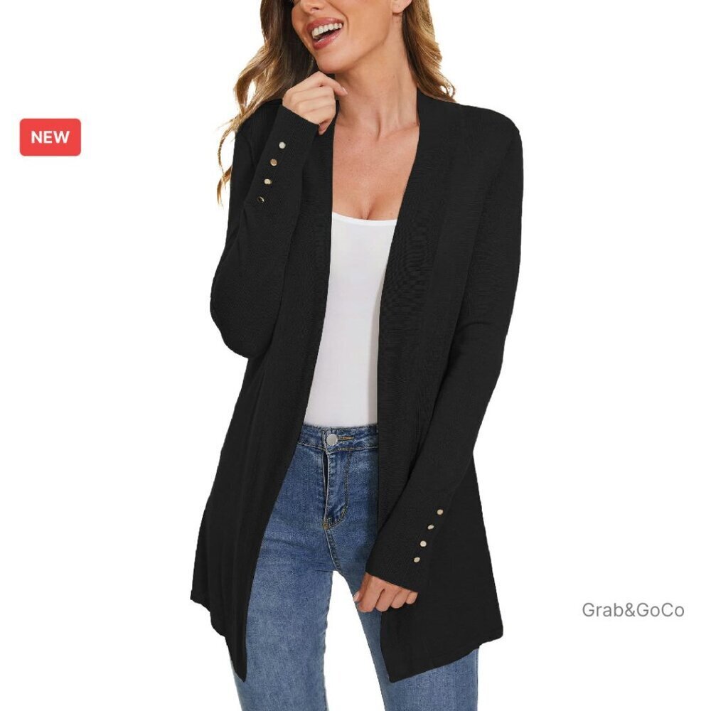 Open Front Knit Cardigan Elegant Dressy Casual Long Sleeve Sweater